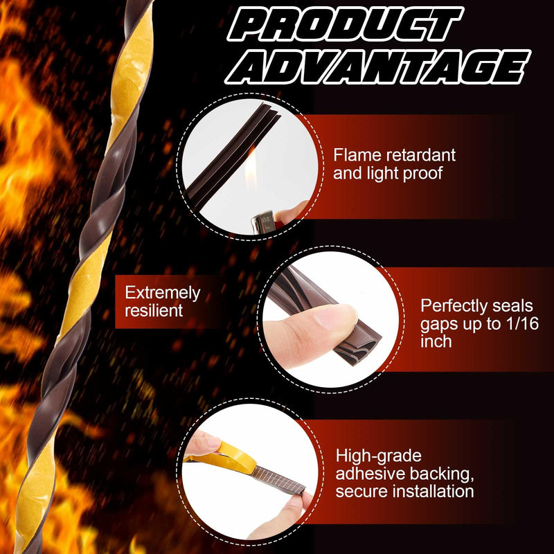 2 Roll Adhesive Backed Fire/Smoke Seal Flexible Silicone Weather Stripping Gasket Smoke Seal for Door Window Fireplace Commercial(0.5" W X 0.37" H X 17' L,3 Layer,Dark Brown) 0.5" W X 0.37" H X 17' L 3 Layer Dark Brown