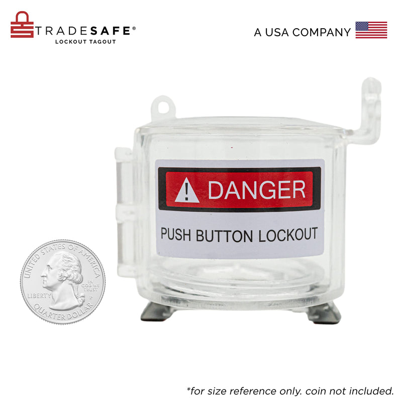 TRADESAFE Emergency Stop Button Cover Lockout - Round Transparent Push Button Switch Cover, 7/8-inch up to 1-1/2 inch Hole Diameter, 3-Piece Push Button Lockout 3 piece set - Round Type