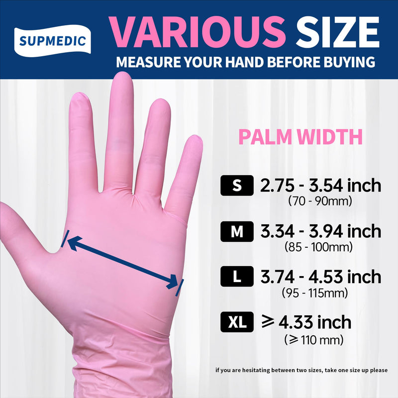 Medical Nitrile Exam Gloves, 3.5 mil Powder-Free Food-Safe Disposable Glove for Cleaning & Esthetician, Pink 100 Pcs Medium (Pink)