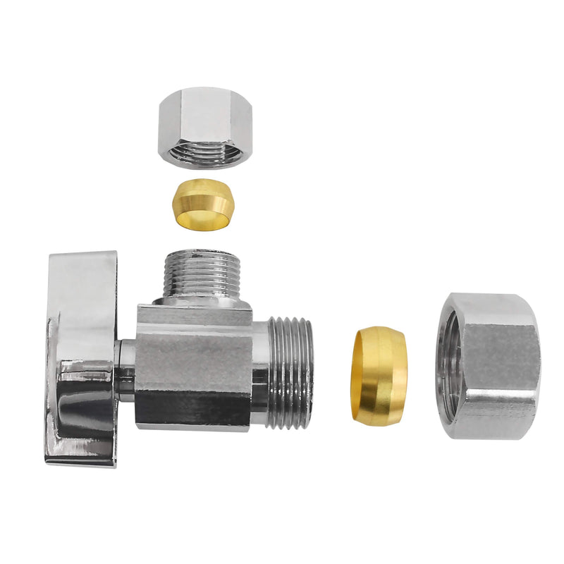 Heavy Duty 1/4 Quarter Turn Angle Shut Off Valve Squared Body 1/2 in. NOM Comp Inlet x 3/8 in. OD Compression Outlet Chrome Plated Brass (5 Pack) 5 1/2" NOM In x 3/8" COMP Out