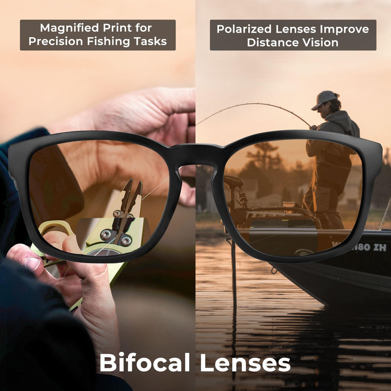 KastKing Pecos Bifocal Polarized Sunglasses, Bi-Focal x1.5 x2.0 x2.5 Magnifications, Sport Reader Sunglasses, UV Protection Matte Black Frame, Brown Lens Bifocal +2.50