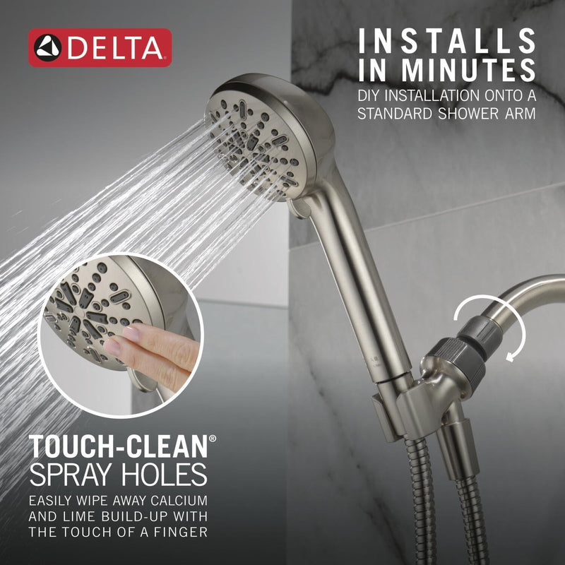 DELTA FAUCET -faucet 4-Spray Handheld Shower Head, Brushed Nickel Shower Head with Hose, Showerheads & Handheld Shower, Shower Head, Detachable Shower Head 1.75 GPM, Brushed Nickel 75413SN, Stainless
