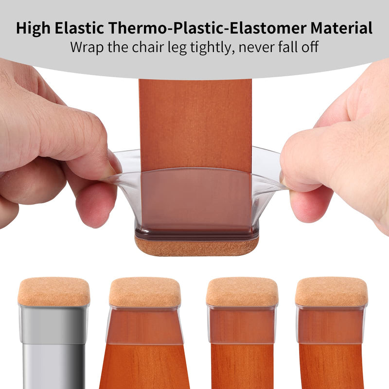 16 PCS Rectangle Clear Silicone Chair Leg Floor Protectors with Felt, Rectangle Chair Leg Caps, Chair Leg Covers Cups for Chair Table Desk, Anti- Scratches and No Noise, Fit L :1.3-1.7", W: 0.9-1.2" L(Fit: L :1.3-1.7", W: 0.9-1.2")