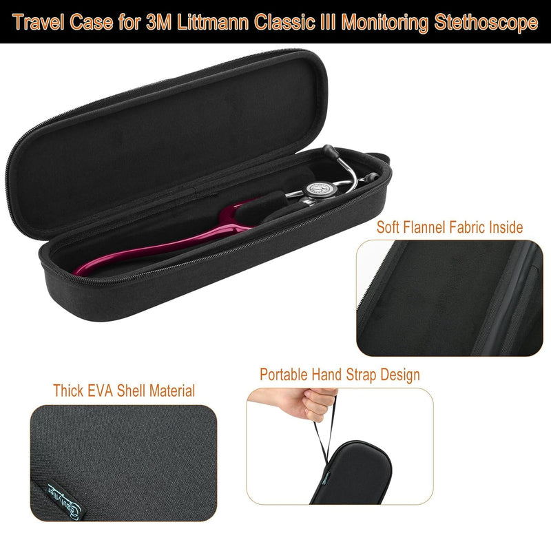 Beautyflier PU Leather Stethoscope Holder with Clip for All Models, Stethoscope Case for 3M Littmann Classic III, 1 Pcs EVA Stethoscope Carrying Case + 1 Pcs Holder (Stethoscope Not Included)