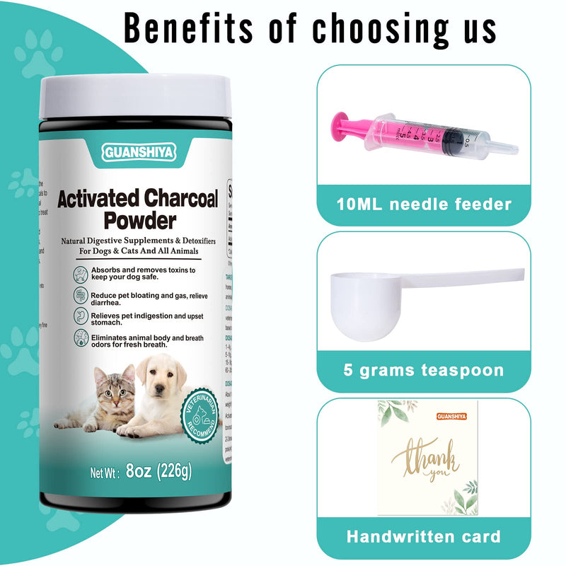 Activated Charcoal for Dogs, Cats, and All Pets, 8oz(Powder), Activated Charcoal Powder for Poisonings, Digestive Upset, and Diarrhea, Eliminates Odors, Non-GMO, Gluten Free N16oz