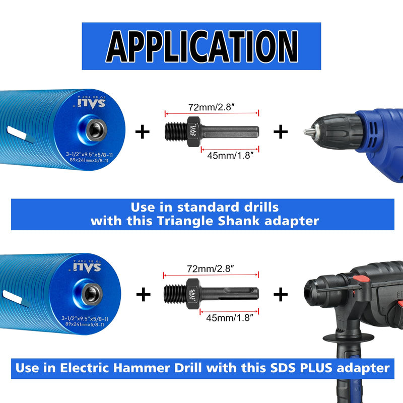 SALI 2PCS Core Drill Bit Adapter 5/8"-11 Thread Male to 3/8" SDS Plus Shank and 3/8" Triangle Shank 5/8" -11 Male Drill Bit Adapter for Threaded Diamond Hole Saw Diamond Core Drill SDS PLUS and 3/8" Triangle Shank - NewNest Australia