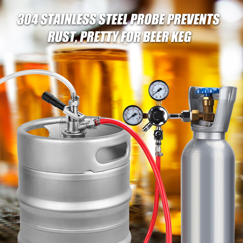 All 304 Stainless Steel Keg Coupler - Sankey D System Beer Keg Tap Dispenser for ID 5/16" Beer Line CO2 Tubing, Kegerator Tap with 2 Hose Clamp, Kegerator Replacement Parts, Kegerator Accessories All Stainless Steel