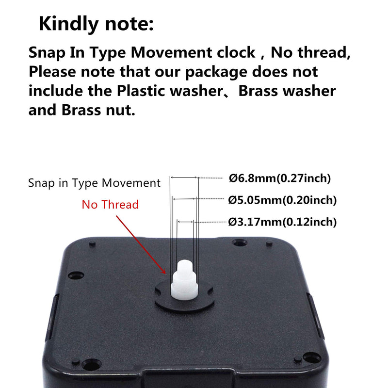 Youngtown 12888 Snap in Type 4.5mm Hour Shaft Length Continuous Sweep Non Threaded Quartz Clock Movement 8mm Total Shaft Length (A Hands). Total minute hand :105 mm (4.13 inch)