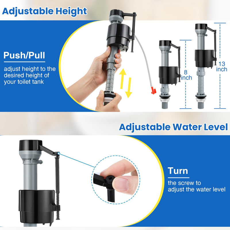 Saillong Universal Toilet Tank Replacement Kit, Include Toilet Fill Valve, 2 Inch Low Flow Toilet Rubber Flapper, Side Mount Toilet Flush Brass Handle(Dark Grey, Black,1 Set) Dark Grey, Black 1