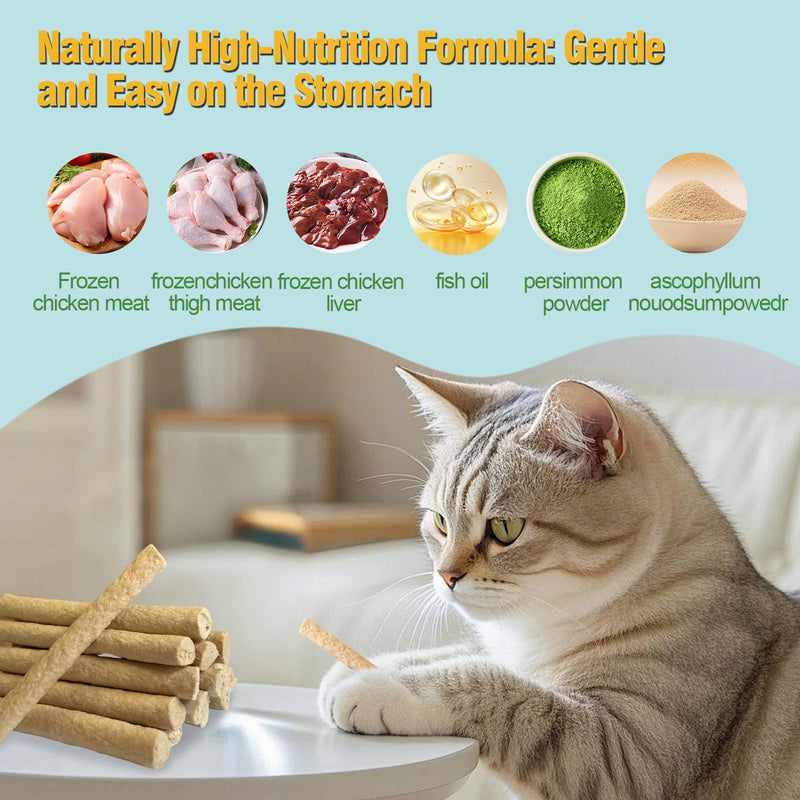 Freeze Dried Cat Chew Sticks, Natural Cat Dental Treats for Teeth Cleaning & Fresh Breath, PMR Raw Protein Formula with Probiotics, Chicken Grain-Free Cat Chews for Kitten Adult Cats, 50g