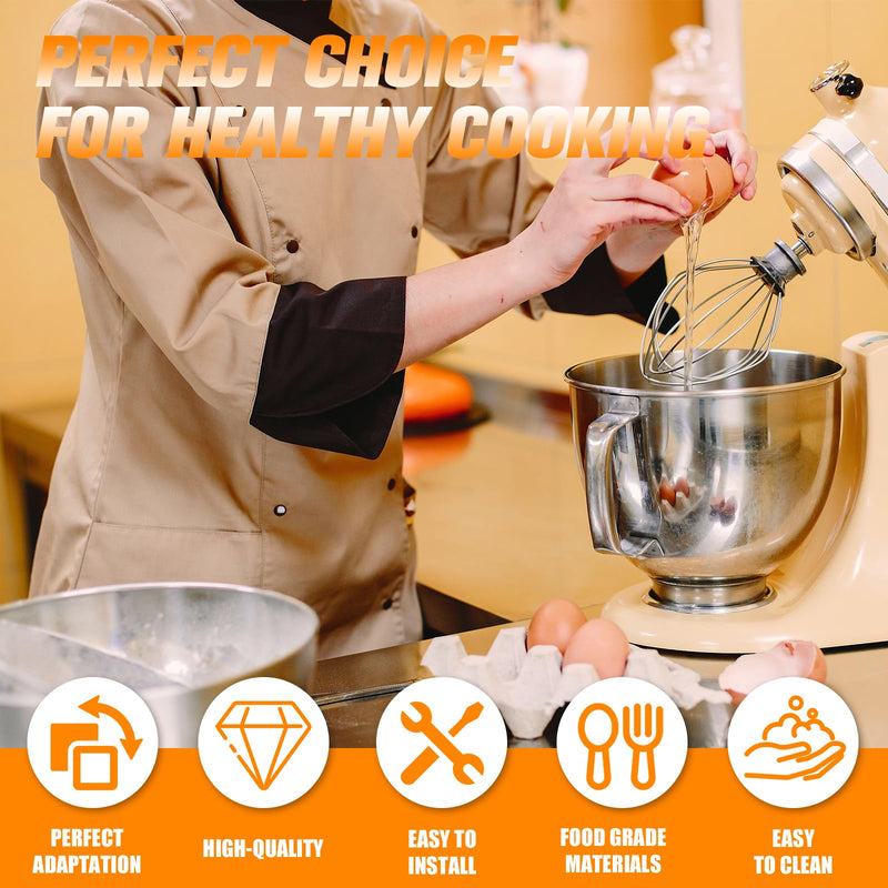 Funmit Mixers Accessories K45WW Wire Whip K45DH Dough Hook K45B Coated Flat Blade Paddle with Scraper Replacement for Kitchen Tilt-Head Aid Stand Mixer Attachments- Stainless Steel Aluminum