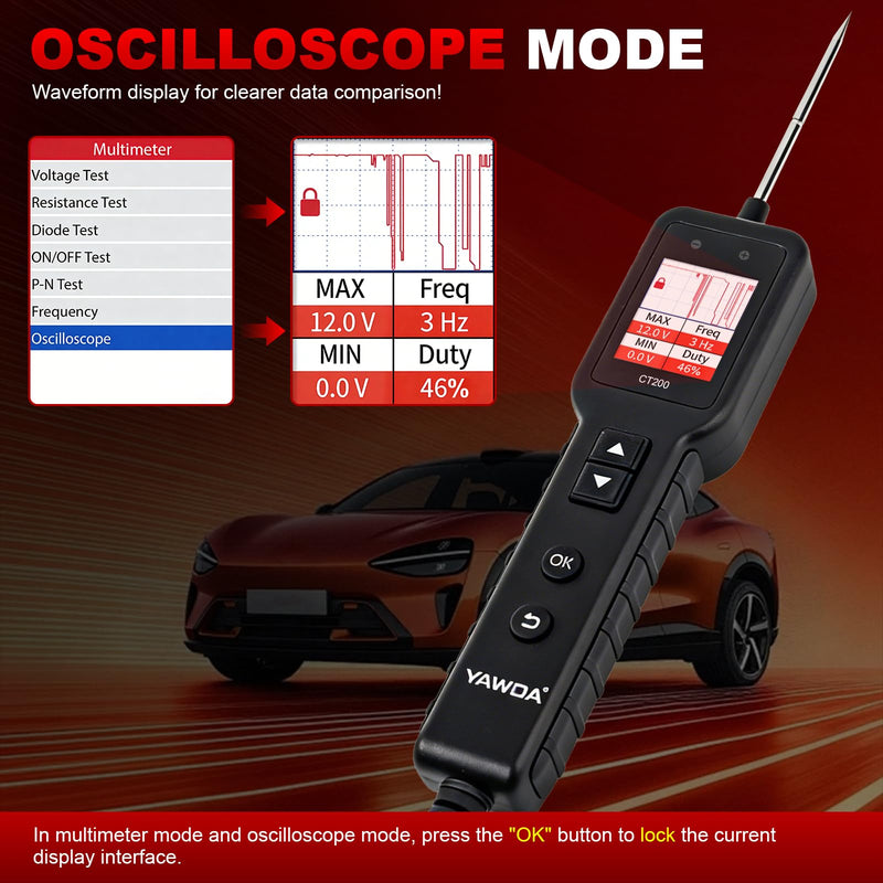Power Circuit Probe,Colour screen12-24V DC Car Electrical System Diagnostic Test Tool,Electrical Short Open Breaker Circuit Finderand Component Activated，with Multimeter Mode