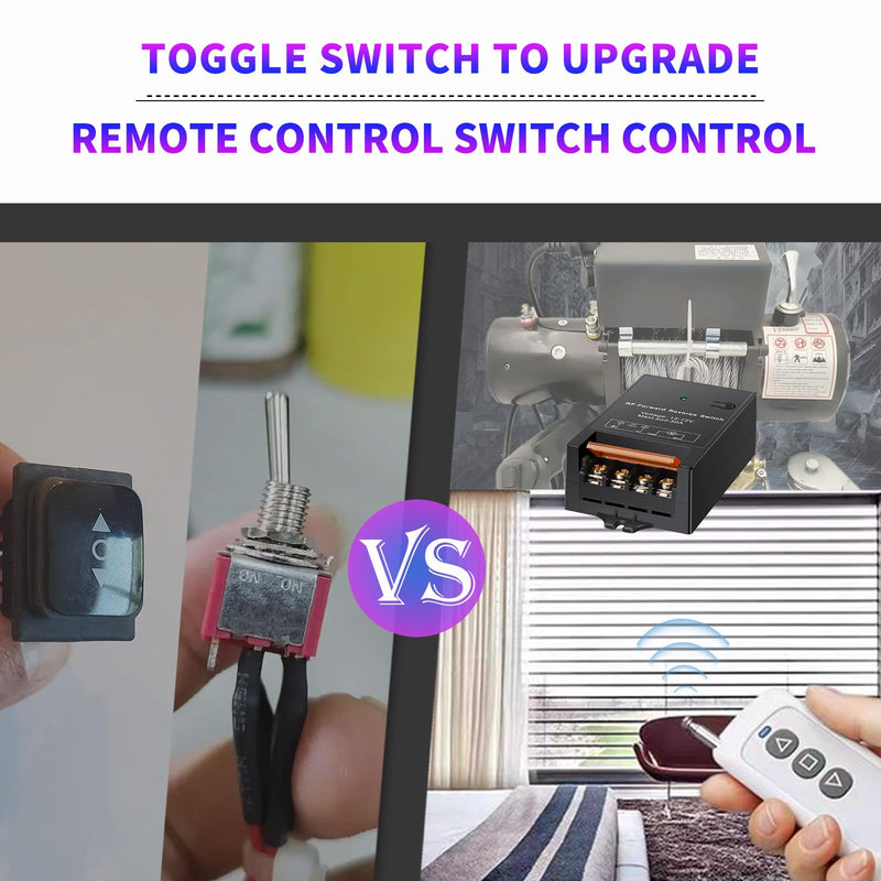 12v Forward Reverse Remote Switch with 30a Relay,Dc 12v Linear Actuator Controller Switch,24v 36v 48v 60v 72v Rf 12volt Wireless Remote Up/Down Switch Reverse Polarity for Winch,Motor,Awnings DC 12-72v 30amp