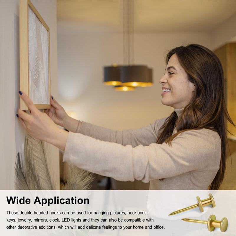 Double Headed Picture Hangers(20lbs-50pcs), Picture Hanging Nails, Thumb Tacks for Wall Hanging, Wall Nails for Hanging, Professional Plaster Picture Hooks for Wooden Wall or Drywall