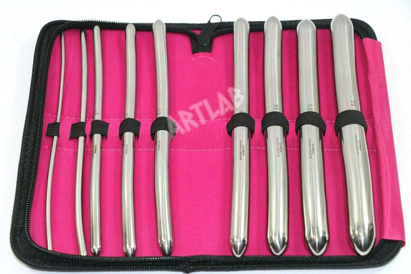 Premium German Hegar Dilator Sounds Set 9 Pcs Ultra Smooth Finish Double Ended, Stainless Steel,Temperature Control,Autoclavable,Compact Storage Case.