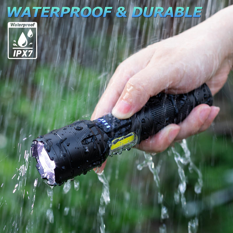 Rechargeable LED Flashlights High Lumen,99,000 Lumens Super Bright Flashlight,Powerful Flash Light 7 Modes with COB Work Light Waterproof for Home Outdoor Camping Hiking