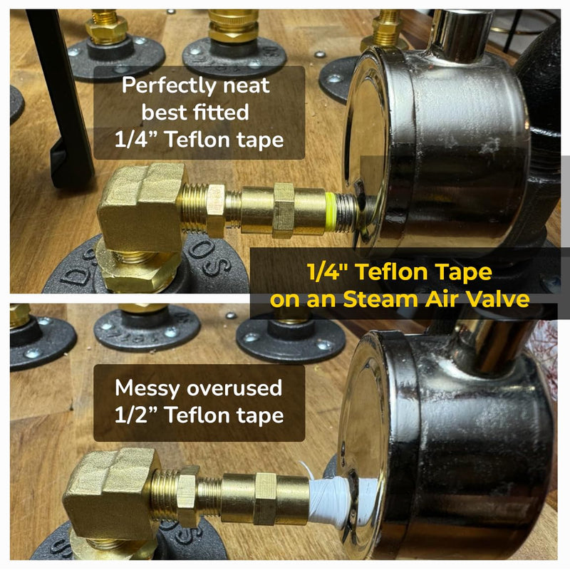 2 Rolls 1/4 Inch Teflon Tape, Pipe Sealant, Water Pipe Tape for Hot and Cold Pipes, PTFE Teflon Thread Sealant Tape, Yellow
