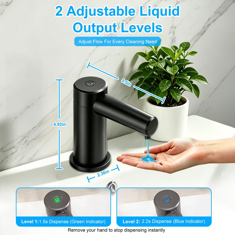 Touchless Automatic Dish Soap Dispenser for Kitchen Sink, Two Adjustable Sink Soap Pump, 38" Extension Tube, Leak-Proof Plug-in, Built-in for Bathroom Commercial (Black) Black