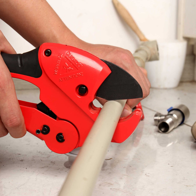 HAUTMEC PVC Pipe Cutter Tool Multifunction Ratchet-type Tube and PVC Cutters One-hand Fast Pipe Cutting Tool for Cutting Up to 1-5/8 inch 3-in-1 Tubes Wire and Trunking cutter HT0257-TC Multifunction Cutter
