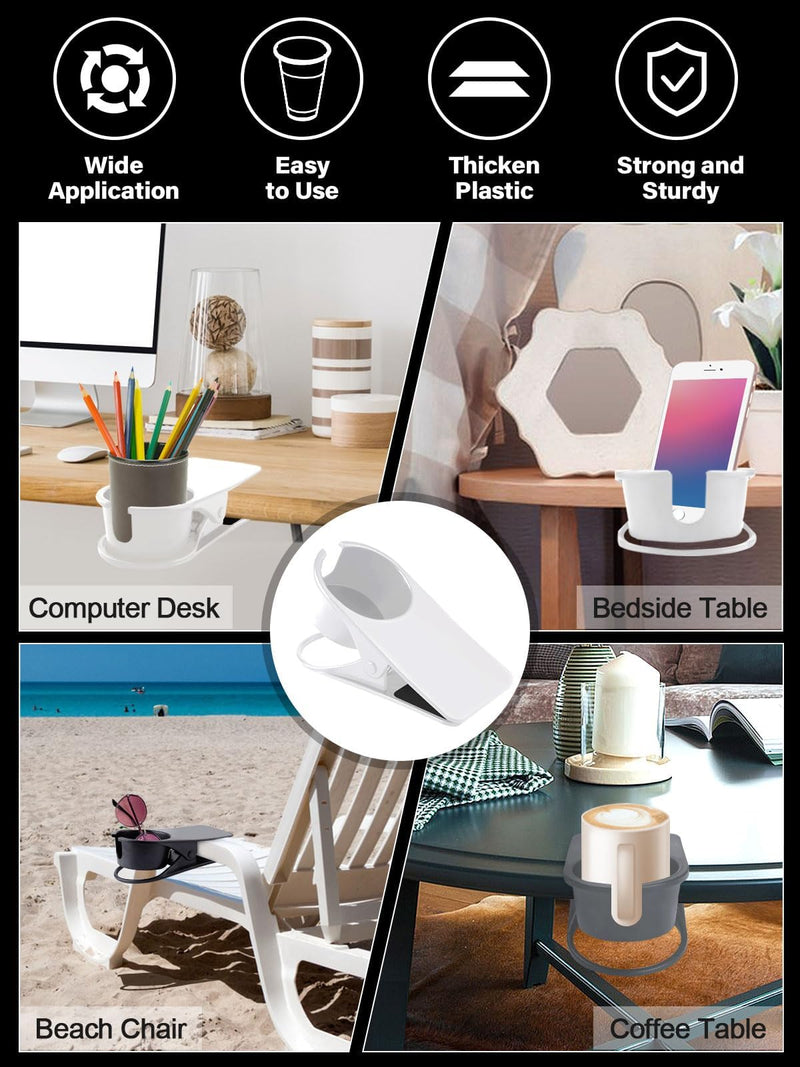 3PCS Drinking Cup Holder Clip Kalolary Chair Desk Bottle Cup Stand DIY Glass Clamp Storage Saucer Clip with Groove for Potted Plant Beverage Coffee Mug Holder Clip for Home & Office (Black White Grey) 3PCS Black White Gray