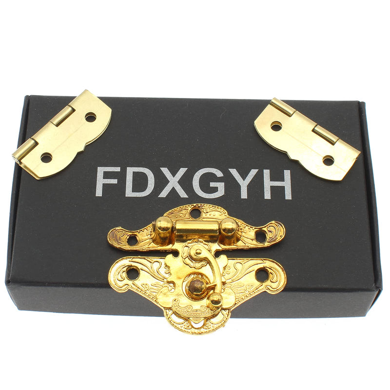 1 Pcs Antique Hasp Latch and 2 Pcs Butterfly-Shape Hinges Decorative Lock Buckle with Matching Screws[FDXGYH,Gold] Gold