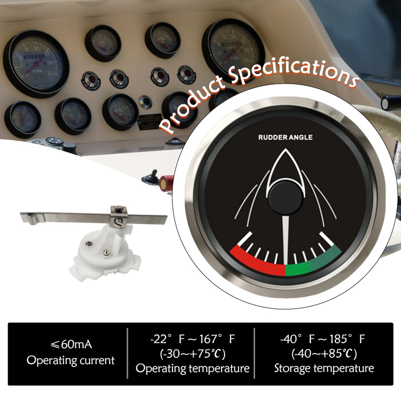 52mm Rubber Angle Indicator 0-190 ohm 9-32V Marine Rudder Angle Meter Yacht Boat Direction Gauge with Mating Angle Sensor
