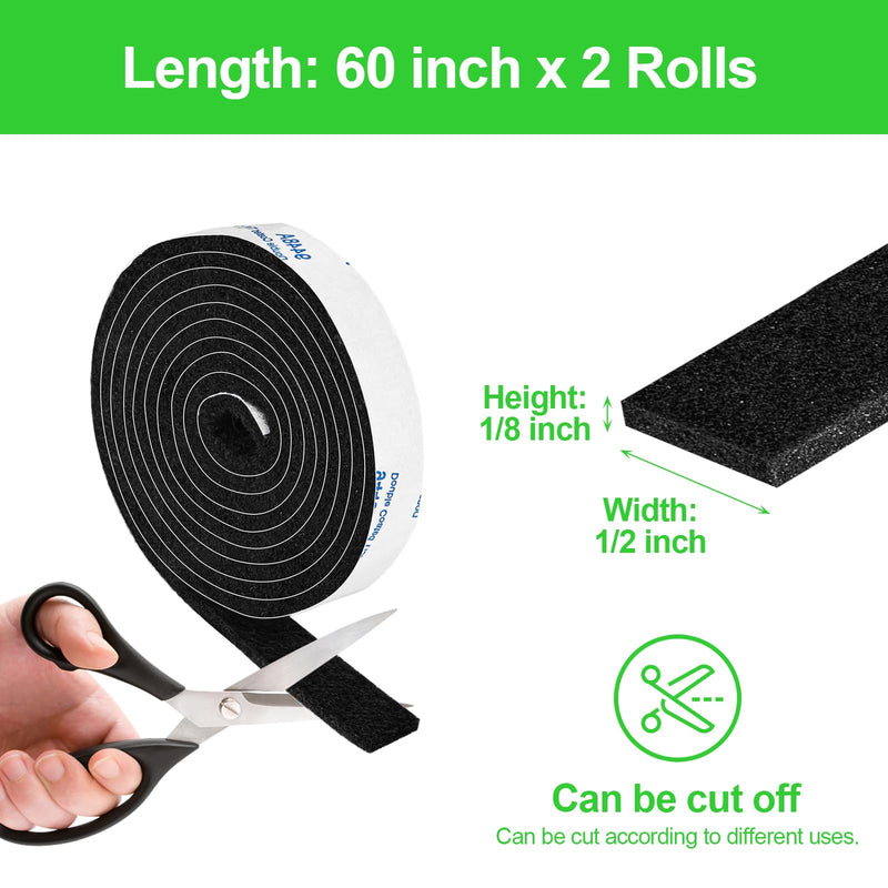 Felt Strips with Adhesive Backing, Felt Tape with Adhesive Backing, Felt Furniture Strips 2 Pack Roll 1/2x 60 Inches Black, Felt Strips for Furniture 2 Rolls 1/2x60 inch