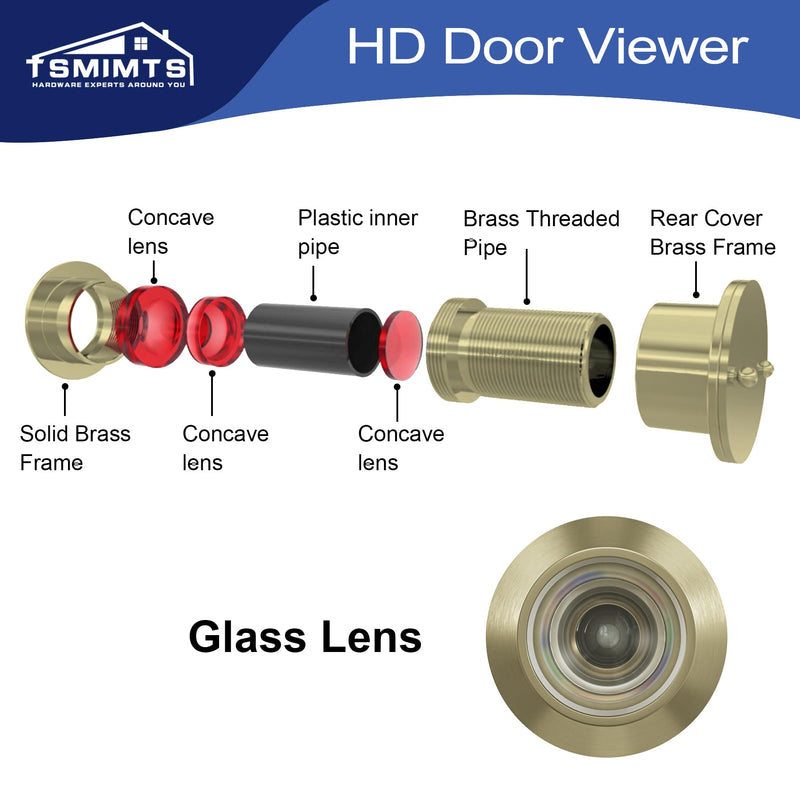 Door Viewer Peephole, Solid Brass 220 Degree HD Door Viewer, with 1-7/64″ (28mm) Drill Bit and Privacy Cover, Compatible with Door Thick from 1-21/32" to 2-1/8" Satin Gold Finish