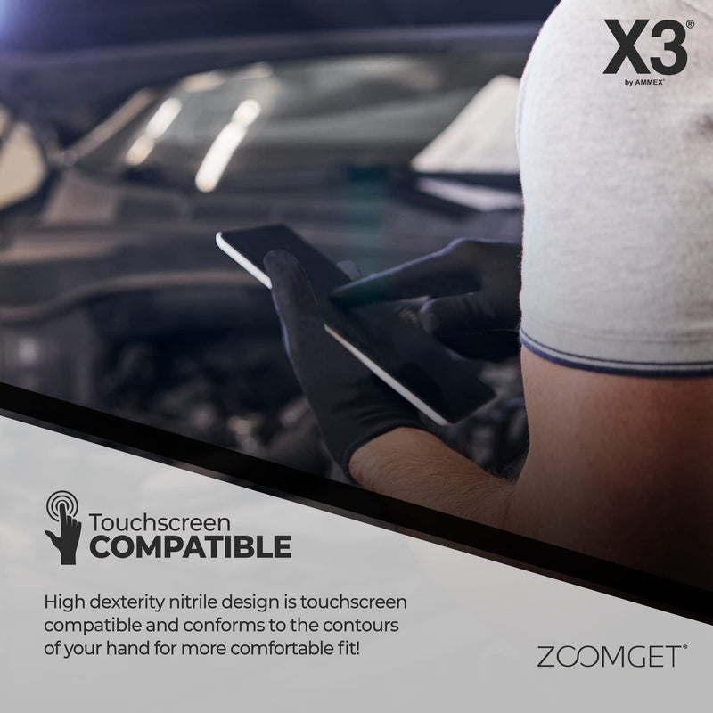 X3 Black Nitrile Disposable Industrial-Grade Gloves 3 Mil, Latex and Powder-Free, Food-Safe, Non-Sterile, Lightly-Textured Large (Pack of 100) Box of 100