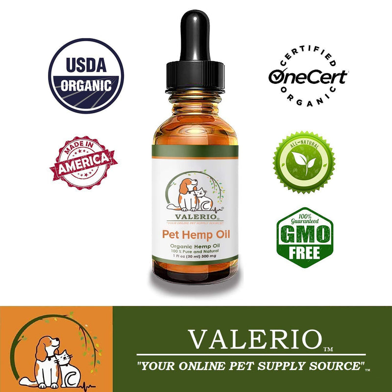 Valerio Pets Hemp Oil for Dogs and Cats - 1 Oz - Hemp Oil Drops with Omega Fatty Acids - Hip and Joint Support and Skin Health 1 Pack (1oz)