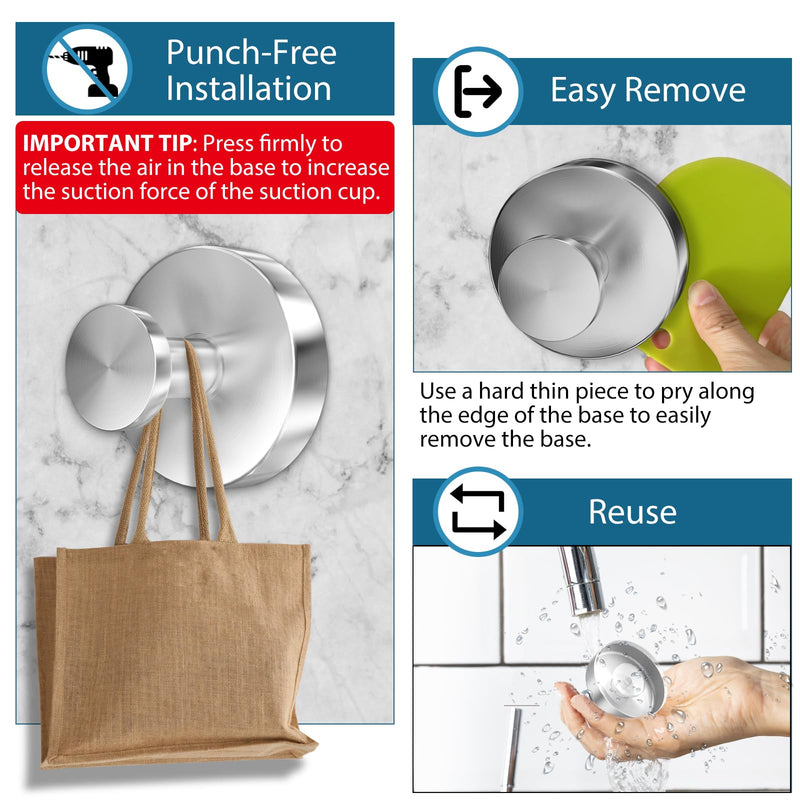 Suction Cup Hooks for Shower, Wall Suction Cup Hooks No-Drill Hooks for bathrooms Wall, Glass Door, Mirror, Kitchen Hanging up to 15 lbs – Waterproof & Rustproof (Loofah- Silver, 2 PCS) Loofah-Silver
