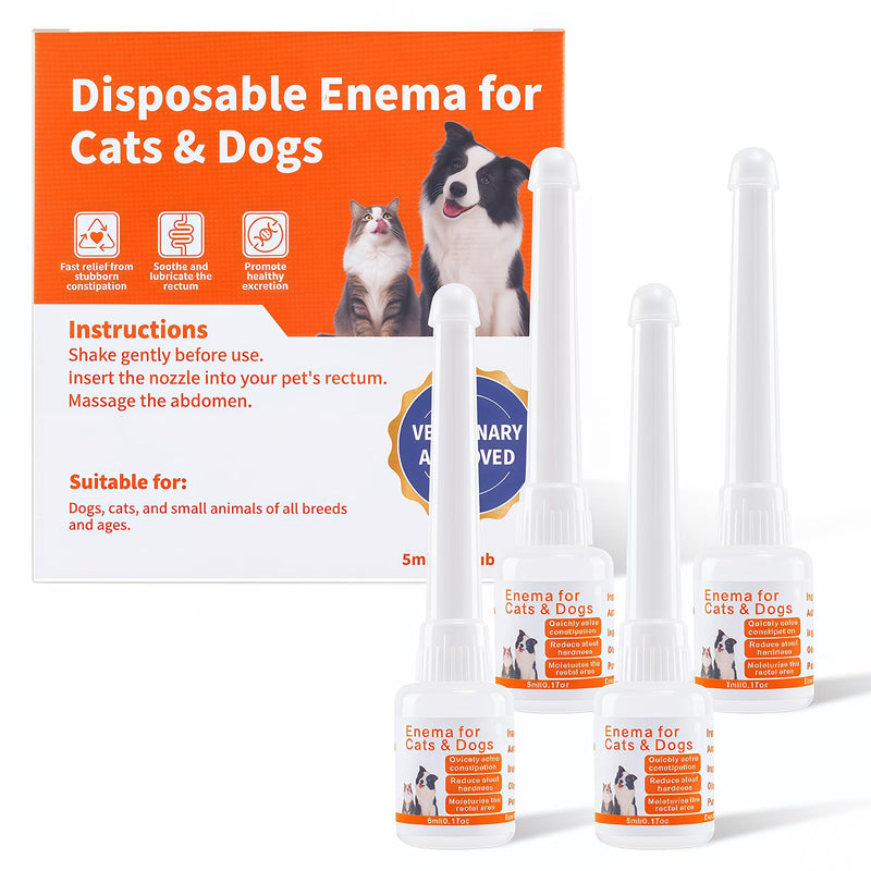 Disposable Enema for Cats & Dogs – Pet Enema for Constipation Quickly Softens Stool– Easy-to-Use for Small Animals – 5 mL（4 Pack）