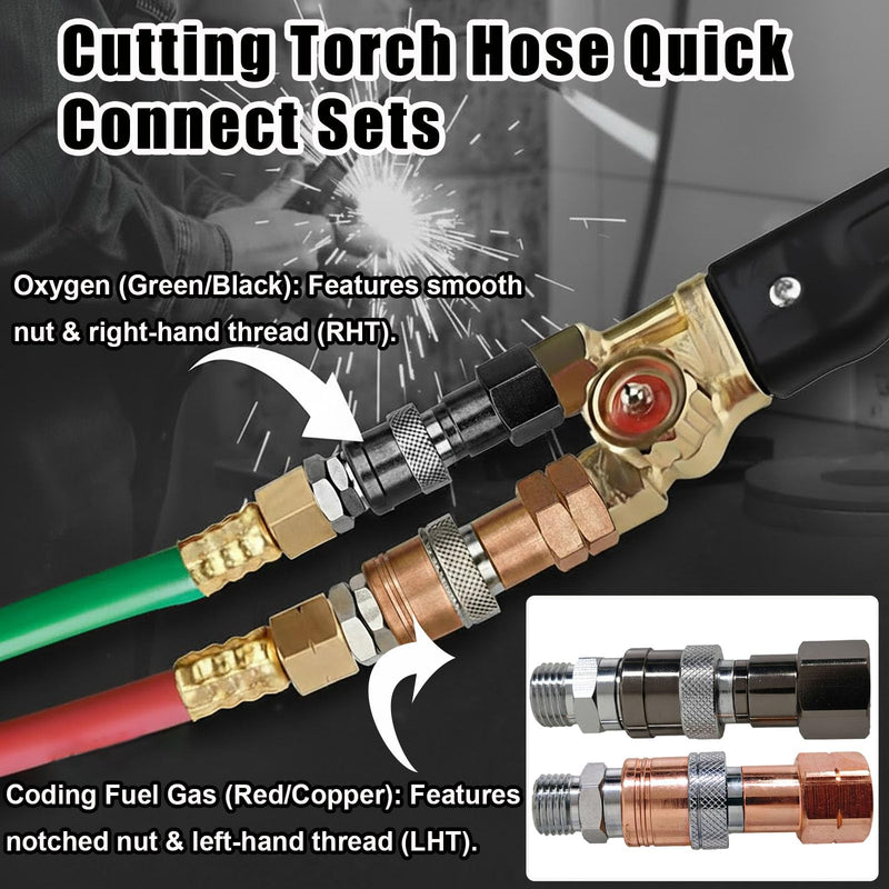 Oxy Acetylene Quick Connect Fittings, 2PCS B-Size 9/16"-18 UNF Brass Torch to Hose Connectors with Check Valves for Welding Cutting Gas Quick Disconnect Set