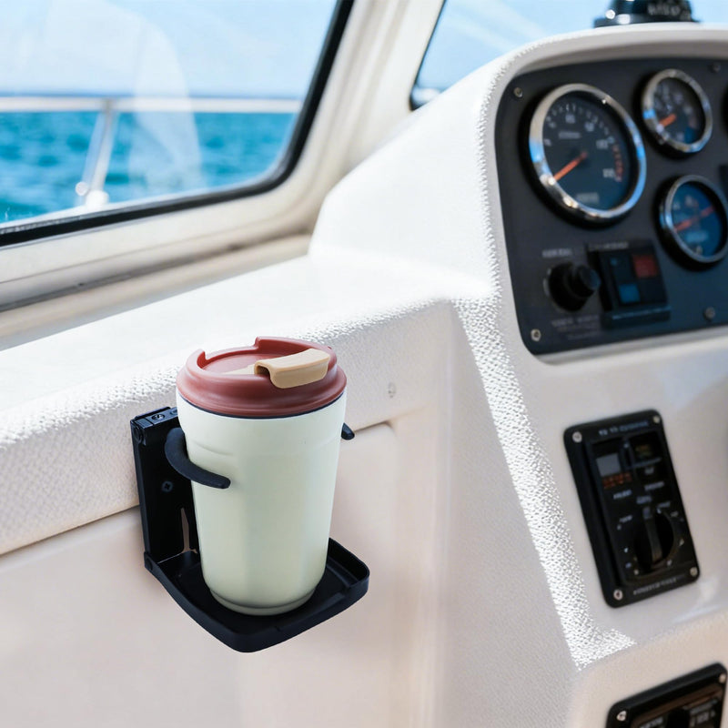 YANYUCB 304 Stainless Steel Adjustable Folding Cup Holders,Matte Black Boat Drink Cup Holder,Folding Wall Car Desk Cup Holder for Trucks,RVs,Vans,Boats,Campers,Caravans(1 Pack) Matte Black