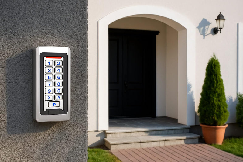 Door Access Control Keypad, Stainless Steel Outdoor IP68 Waterproof, 2000 Users, Wiegand 26-bit Input / Output, Tuya App Remote Control, RFID Card & PIN Code Entry, Doorbell Button Narrow Numeric Keypad