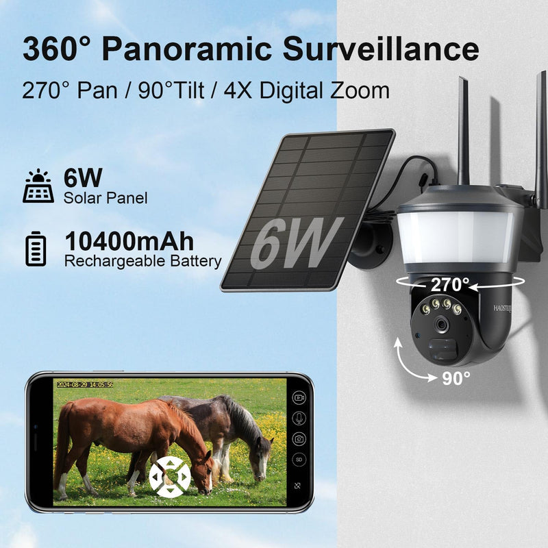 4G LTE Cellular Security Camera Wireless Outdoor, No WiFi Security Cameras Solar Powered, PIR Detection, 360°Cameras for Home Security with Floodlight, 2K Color Night Vision, Built-in SIM Card 4G Solar Camera with Floodlight