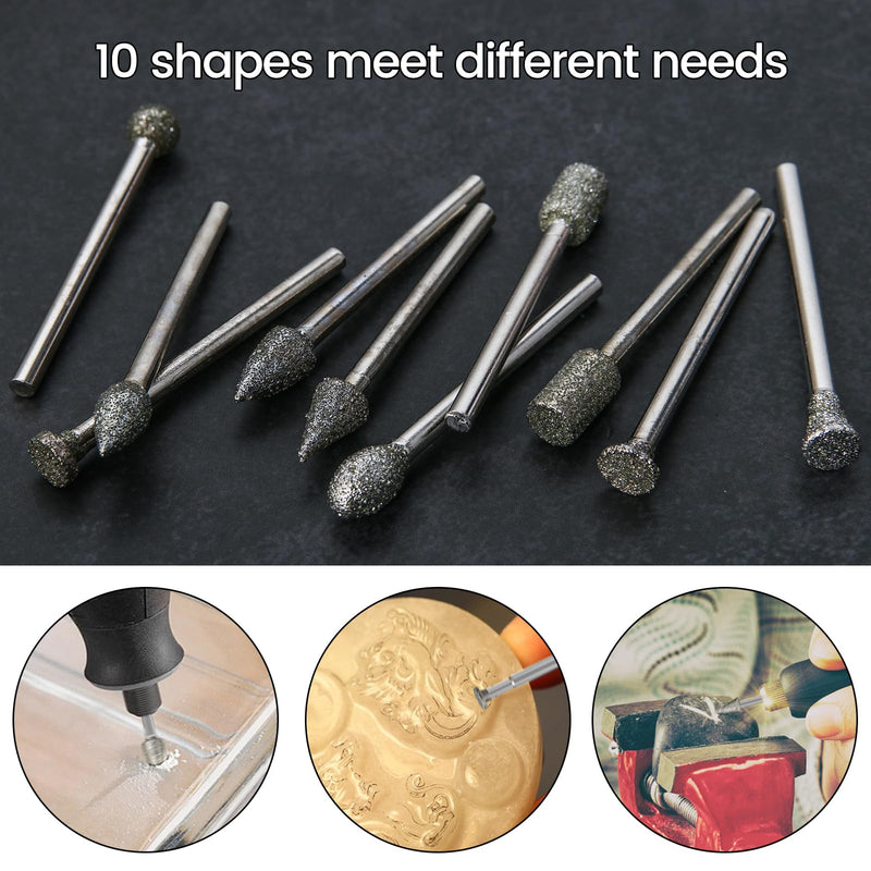 Diamond Burr Set for Dremel, Rotary Tool Grinding Cutting Wheel Stone Glass Tile Jewelry Engraving Rock Etching Masonry 1/8” Die Grinder Carving Cutter Metal Engraver Kit - 32pc Set Style 4