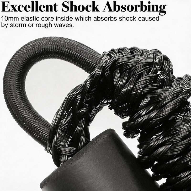 2FT Black Bungee Dock Lines for Boats, 2 Pc Heavy Duty Shock Absorbing Boat Dock Lines with 316 Stainless Steel Clips, Marine Grade Elastic Mooring Rope for Jet Ski, PWC, Kayak, Small Boat Accessories