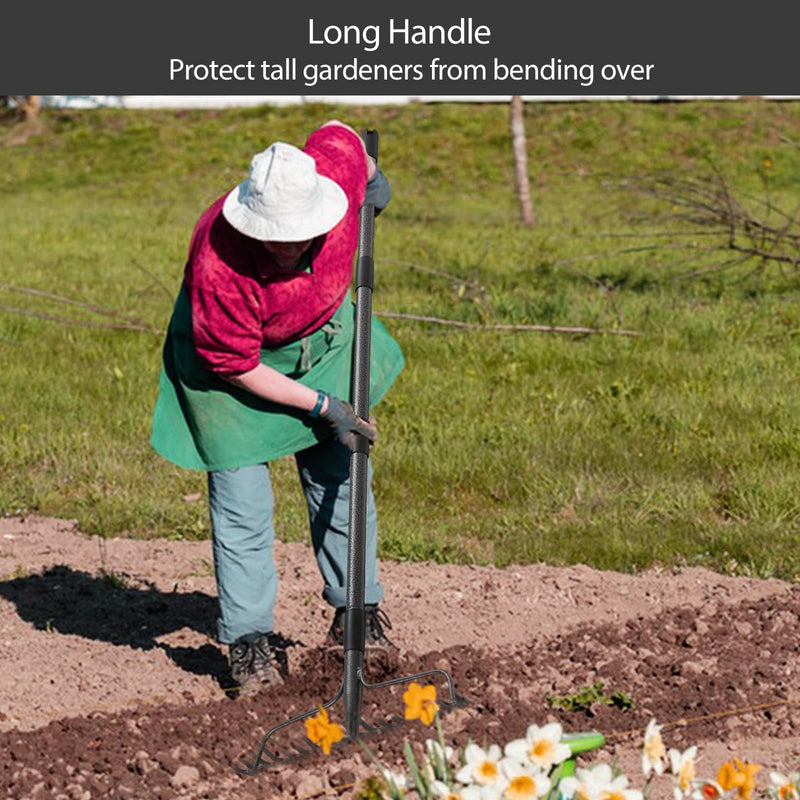 Thatch Rakes for Lawns, Heavy Duty Metal Garden Rake with 17 Prongs, Adjustable Yard Rock Rake for Gardening Loosening Soil, Long Handle 60 Inches - NewNest Australia