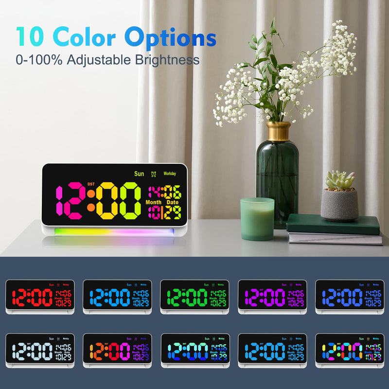 120db Super Loud Alarm Clock for Heavy Sleepers, Bluetooth Connection, 15 Wake Up Sounds, 7 Color Night Light, Dynamic RGB Color Changing, 0-100% Dimmer, Snooze, Digital Clock for Bedroom