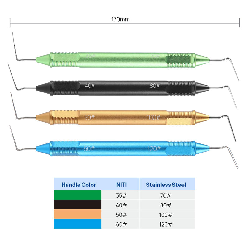 JMU Dental Gutta Percha Pluggers 4Pcs/Set, NiTi Tip & Stainless Steel Tip Double Ended Filling Instruments
