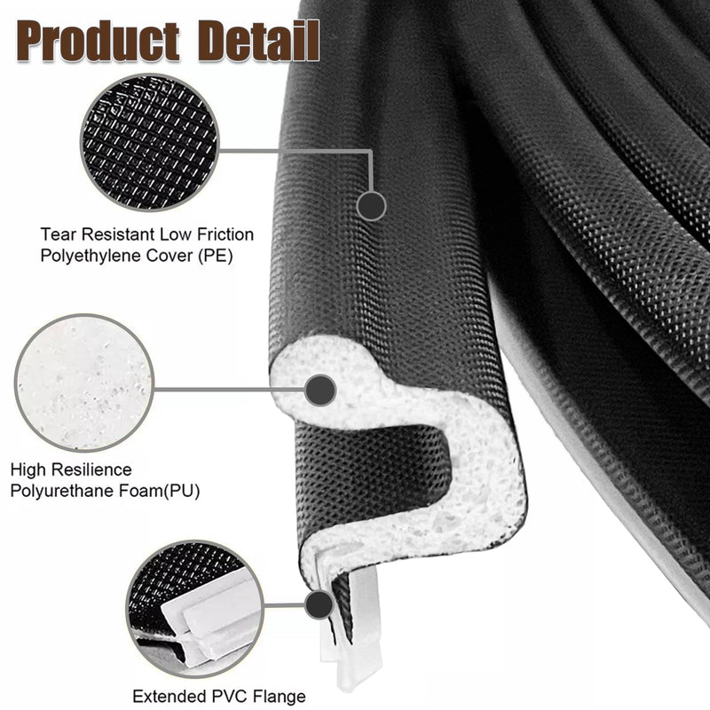 26 FT Door Frame Extra Thick Kerf Non-Adhesive Weather Stripping Seal Strip PU Foam, PE Cover, Groove Slot Installation for Large Gap, Sound, Dust, Water Insulation (26ft, Black, Extra Thick Flanged) Extra Thick Flanged 26ft