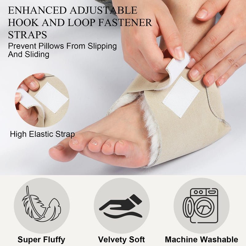 4 Pcs Heel Protector Boot Sheepskin Heel Protectors Soft Foot Cushions Pads with Securing Strap for Protect Feet Ankle Pressure Bed Sores(Beige) Beige