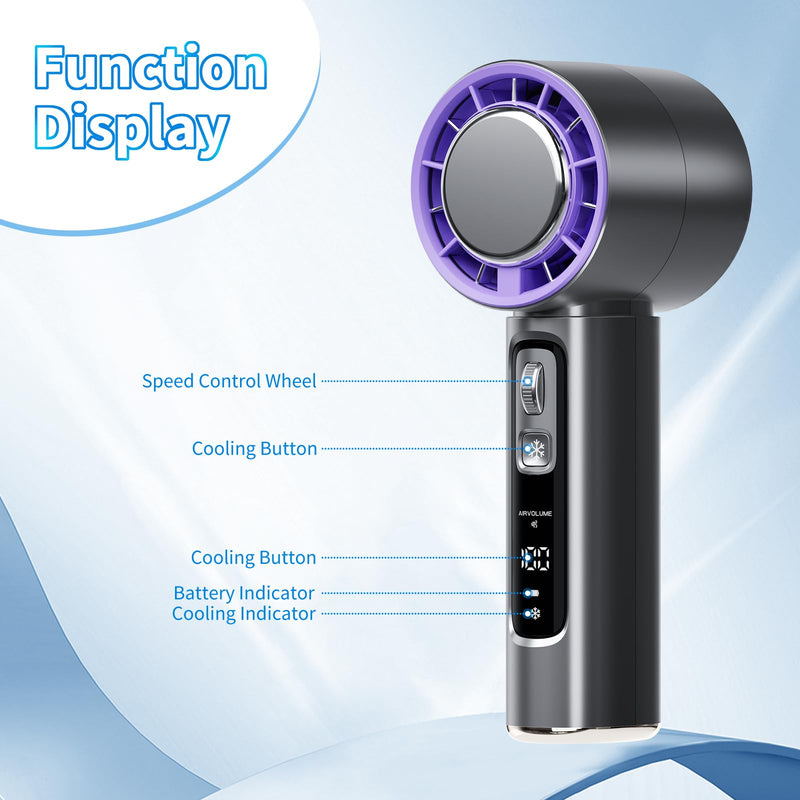 Portable Handheld Fan with Cooling Plate for Ice Therapy, 4000mAh Rechargeable Battery, LCD Display, 100-Speed Scroll – Compact Personal Fan for Travel, Office, Outdoor Use (Black) Black