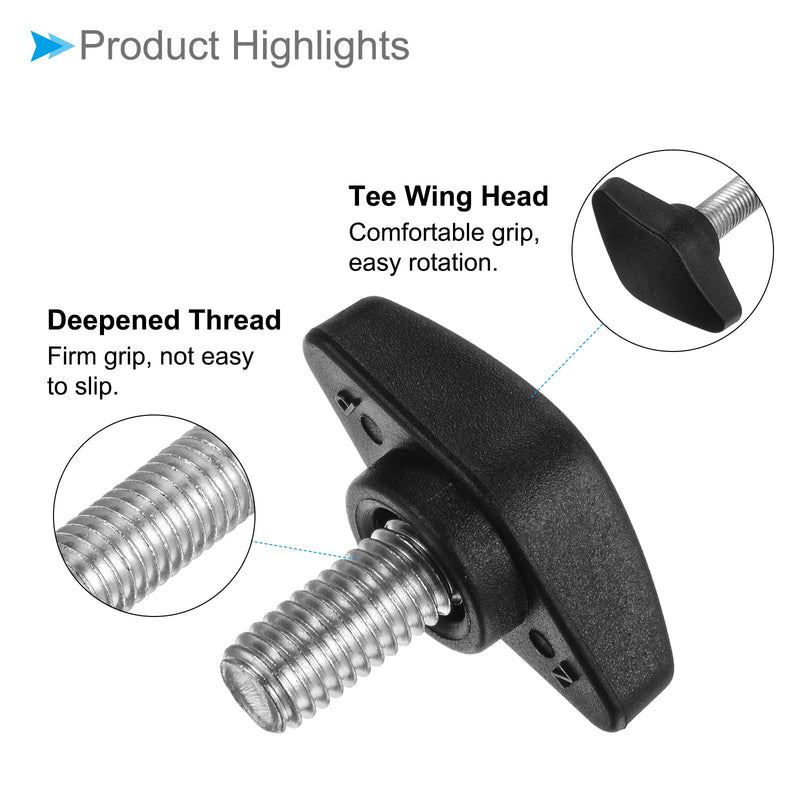 Tee Wing Knobs Thumb Screw, M8 x 14mm Male Thread, Plastic T Thumb Clamping Screw Threaded Stud Hand Knobs Grip, (Applications: for Machinery Lathes), 4-Pieces