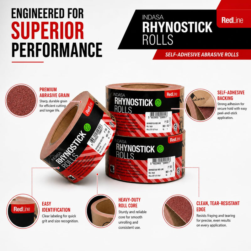 Indasa 2.75" PSA Sandpaper Roll - 27 Yard Rhynostick 600-Grit Long Continuous Roll, Self-Adhesive Stickyback Sand Paper for Woodworking, Automotive, Metal (Aluminum Oxide Plus Lubricant) 600-Grit Aluminum Oxide Plus Lubricant