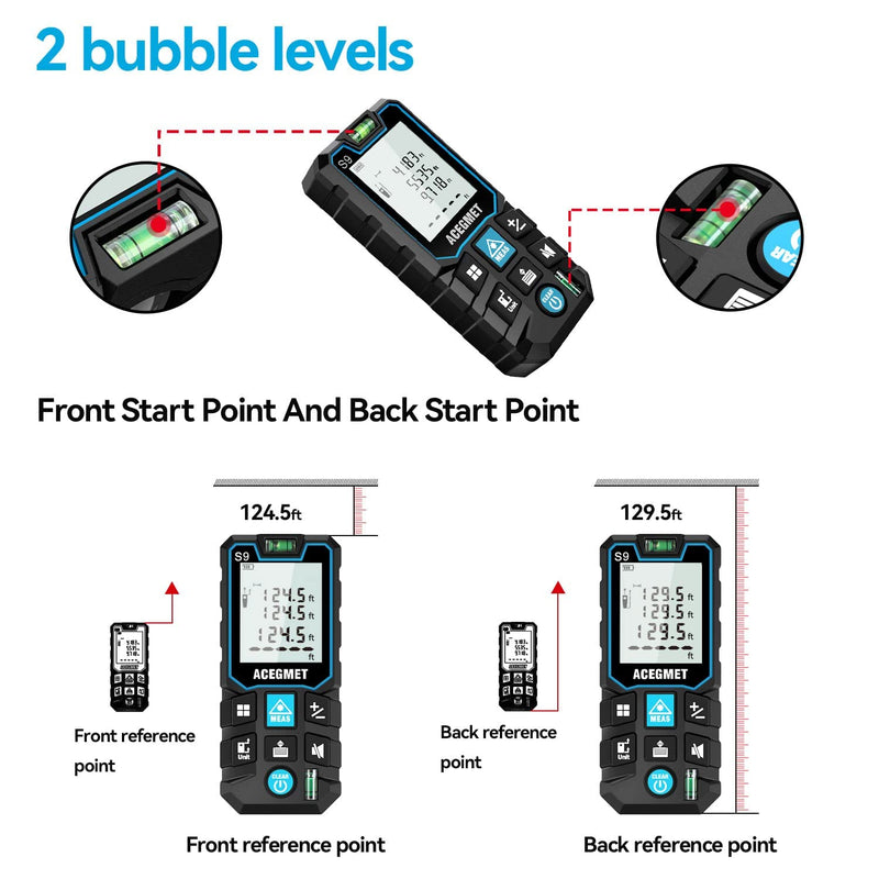 Laser Measure, ACEGMET Laser Measurement Tool (229Ft Ft/in/M) Backlit LCD with Mute Function Laser Distance Measure, Pythagorean Mode, Measure Distance, Area and Volume Laser Tape Measure 229Ft