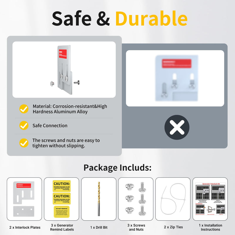Joinfworld Generator Interlock Kit Compatible with Square D QO or Homeline 150 and 200 Amp Panels, Interlock Kit with 1 3/8 Inch Spacing Between Main and Generator Breaker SD&DQ-200A