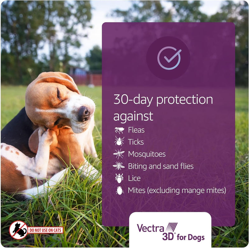 Vectra 3D Flea and Tick Prevention for Dogs, Kills and Repels Fleas, Ticks & Mosquitoes | Fast‑Acting, Waterproof, No Prescription Needed | Extra Large Dogs Over 95 lbs, 3‑Month Supply 3 Pack