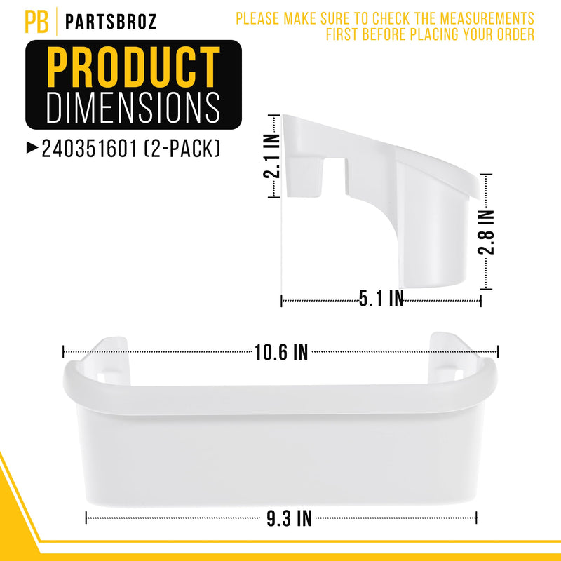 PartsBroz 240351601 Freezer Door Shelf Bin (2-Pack) for Frigidaire Freezer Door Shelf Replacement, Kenmore, Westinghouse Refrigerator Freezer White Bottom Lower Side Shelves AP2115974 PS430027 2-Pack